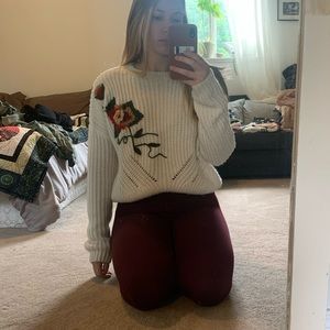 Flower embroidered vintage sweater